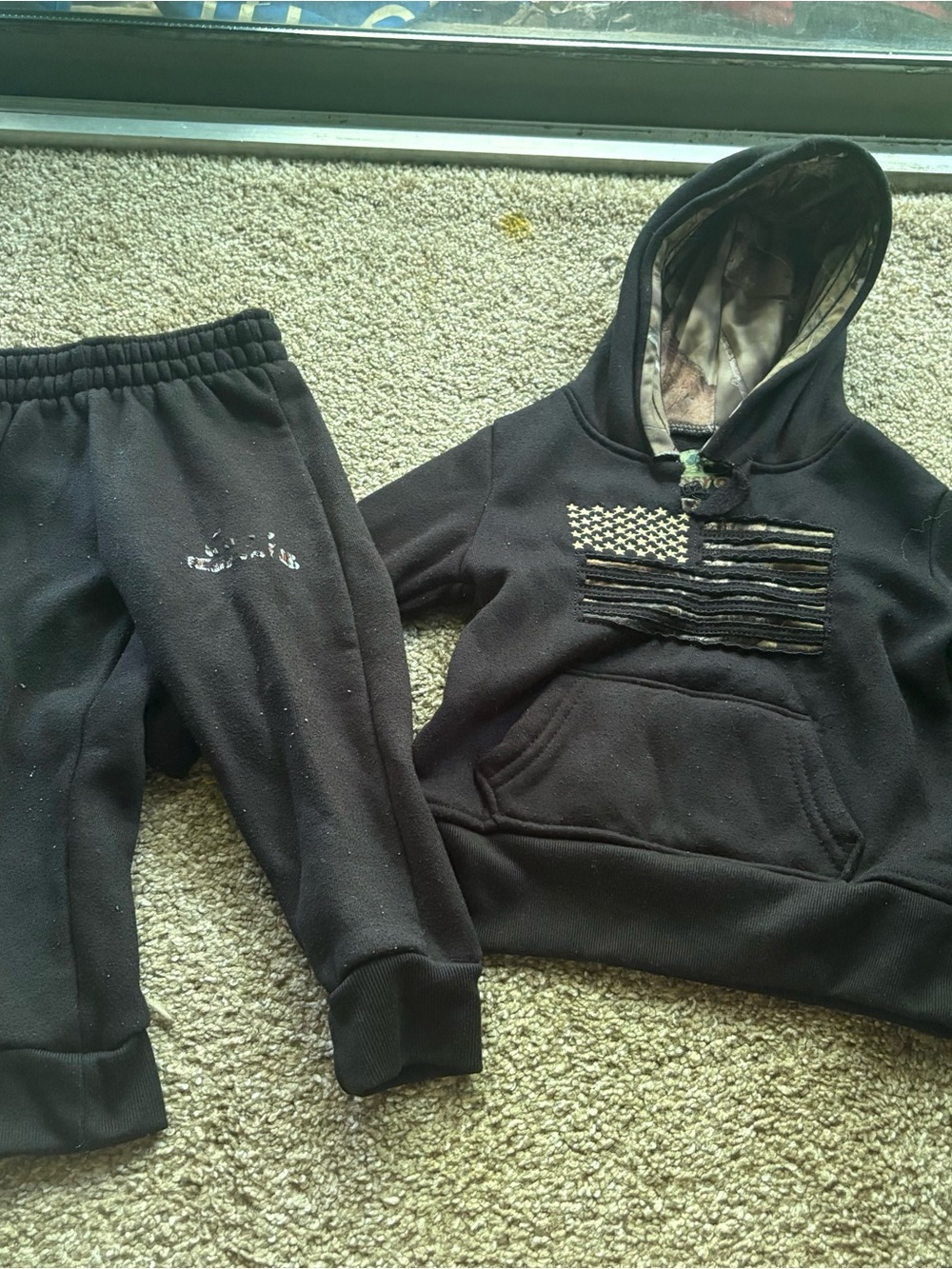 Mossy Oak Kids Black Camo-Lined Hoodie & Jogger Set